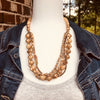 Arua Handmade Chunky Layered Bling Beaded Necklace in Cream and Gold