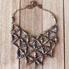 Grace Handmade Intricate Beaded Bib Design and Earrings Set (Metal Foil Silver and Navy Blue)