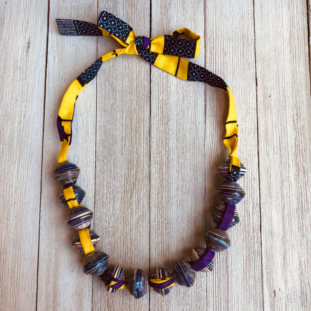 Sanyu Funky Handmade Necklace with Chunky Beads and Ankara Fabric (Lar