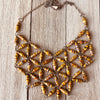 Grace Handmade Intricate Beaded Bib Design and Earrings Set (Metal Foil Gold, Orange, Black)