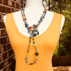 Fiesta 1 Handmade Beaded Long Necklace (Multicolor with Light Blue Seed Beads)