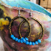 Dangling Handmade Beaded Hoop Earrings (7 Small Beads in Blue)