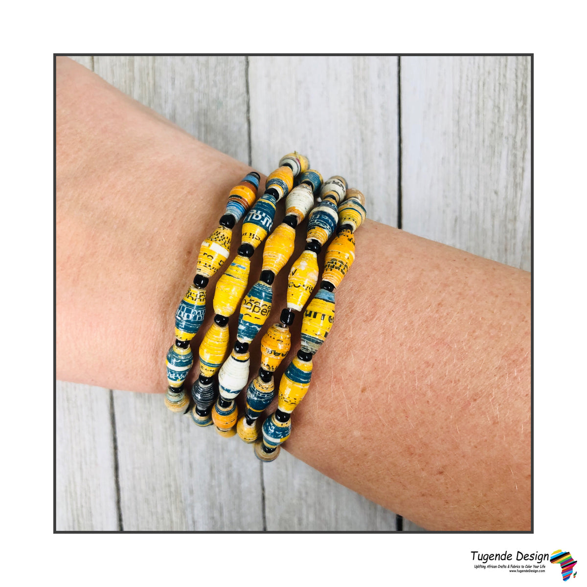 Colorful Cuff Beaded Memory Wire Bracelet (Yellow Multicolor)