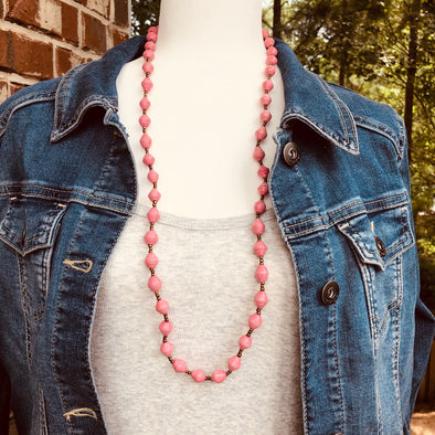 Kimuli Handmade Beaded Single Strand Necklace in Pretty Pink