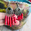 Dangling Handmade Beaded Chandelier Earrings (5 Beads in Red)