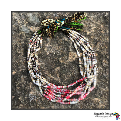 Sanyu Funky Handmade Necklace with Chunky Beads and Ankara Fabric