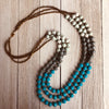 Ssatu Handmade Beaded Multi Strand Tri-Colored Necklace (Baby Blue, Gray, Bright Blue)