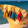 Dangling Handmade Beaded Earrings (6 Medium Cone Beads in Yellow)