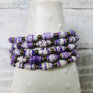 Colorful Cuff Beaded Memory Wire Bracelet (Purple)
