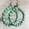 Dangling Handmade Beaded Hoop Earrings (Mint Green)