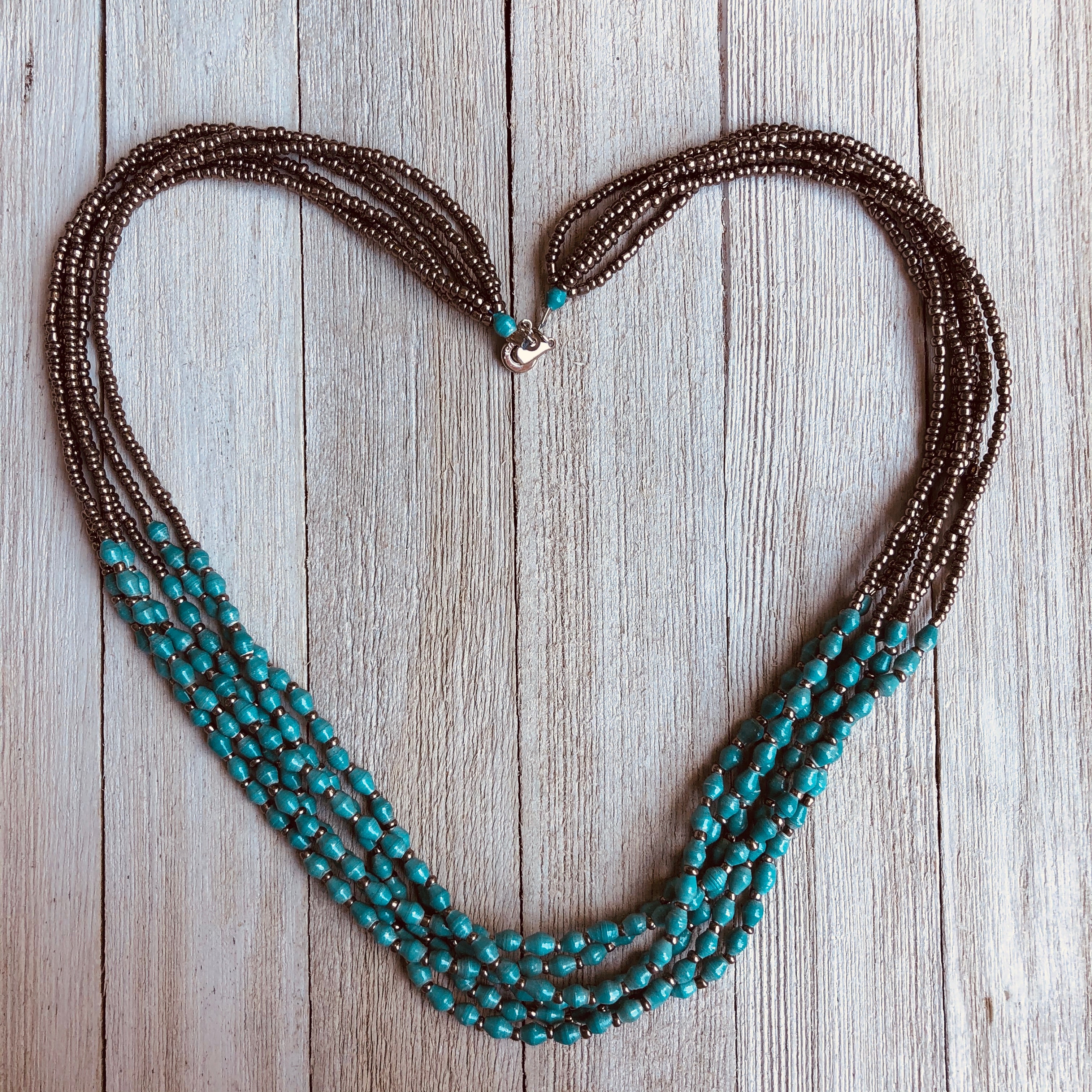 Afiya 1 Handmade Beaded Multi Strand Necklace (Beads with Words & Gree