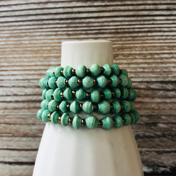Kyendi Stackable Beaded Stretch Bracelets (Mint Green)
