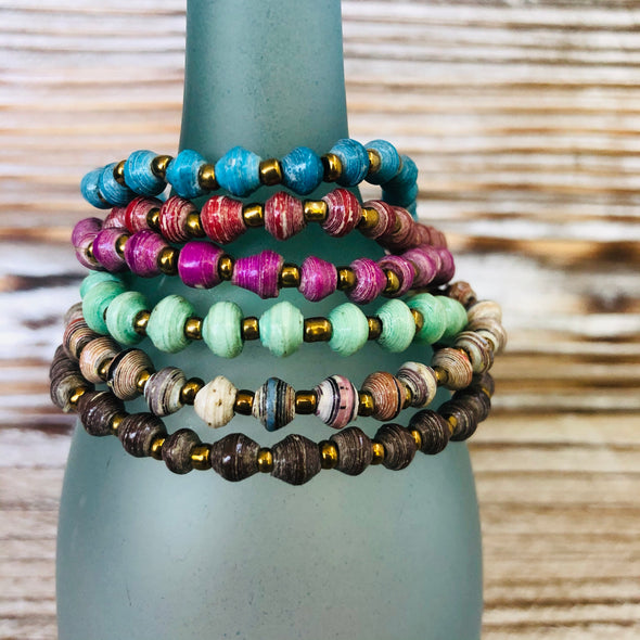 Kyendi Stackable Beaded Stretch Bracelets  (Set of 6 - Trendy Colors)