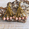 Dangling Handmade Beaded Triangle Shaped Earrings (4 Bicone Shaped Small Beads in Dusty Rose)