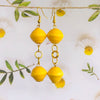 Dangling Handmade Beaded Earrings (2 Bicone Shaped Beads in Bright Yellow)