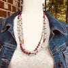 Otegeera Handmade Beaded Multi Strand Necklace Set with Earrings (Red or Black Accent Beads)