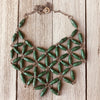 Grace Handmade Intricate Beaded Bib Design and Earrings Set (Green)