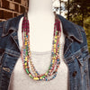 Mapenzi Handmade Beaded Multi Strand Necklace in a Bold Color Combination (Burgundy and Pastels)