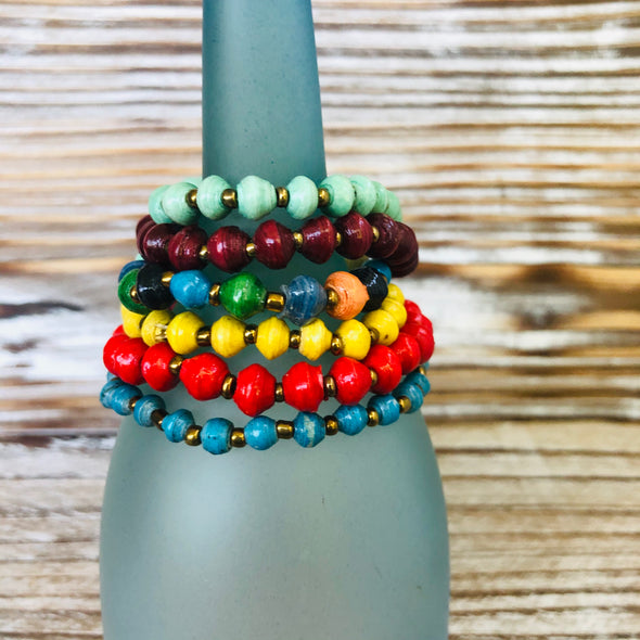 Kyendi Stackable Beaded Stretch Bracelets  (Set of 6 - Bright Colors)