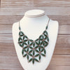 Grace Handmade Intricate Beaded Bib Design and Earrings Set (Green)