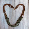 Musana Handmade Multi Strand Beaded Necklace (Green with Gold Seed Beads, 6 Strands)