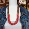 Musana Handmade Multi Strand Beaded Necklace (Bright Red with Gold Seed Beads, 7 Strands)