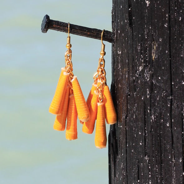 Dangling Handmade Beaded Earrings (6 Medium Cone Beads in Yellow)