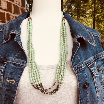 Nnyanja Elegant Handmade Beaded Multi Strand Necklace (Mint Green)