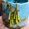 Dangling Handmade Beaded Earrings (6 Large Cone Beads in Apple Green)