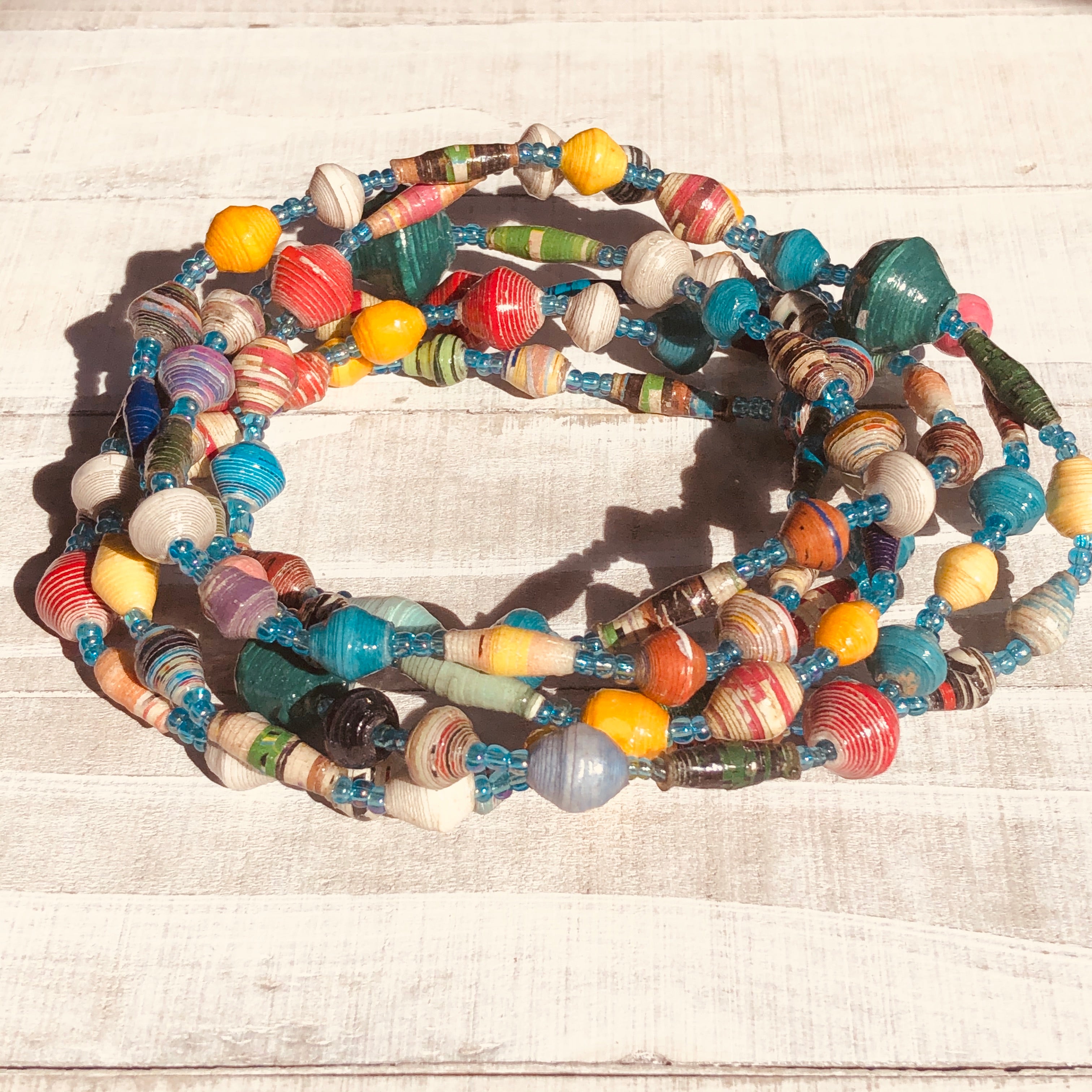 Fiesta 1 Handmade Beaded Long Necklace (Multicolor with Light Blue See