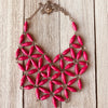 Grace Handmade Intricate Beaded Bib Design and Earrings Set (Hot Pink)