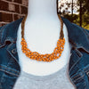 Abambejja Elegant Handmade Intricately Beaded Signature Necklace (Orange with Gold Seed Beads)