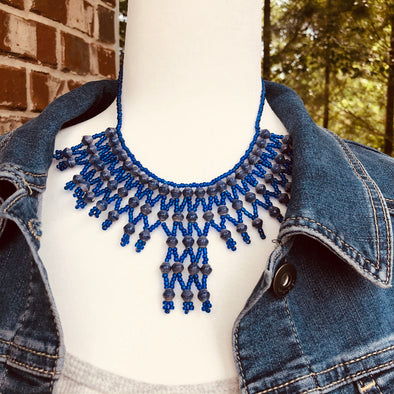 Musanyufu 2 Handmade Intricate Beaded Bib Necklace (Royal Blue)