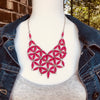 Grace Handmade Intricate Beaded Bib Design and Earrings Set (Hot Pink)